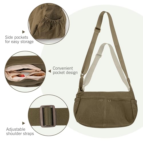Image of Canvas Crossbody Bag for Women, Shoulder Bag with Pockets, Casual Travel Messenger Bag
