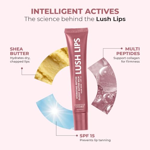 Image of Conscious Chemist Peptide Lip Balm SPF15 - Plum Rose | 24 hr Hydration & Moisturizing Lip Balm for Dark & Pigmented Lips | Sun Protection | Soothes Dry Lips & Repair Moisture Barrier - 15g, Mauve
