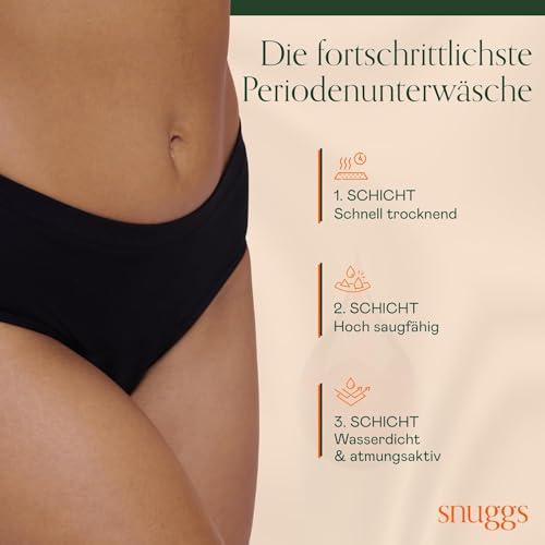 snuggs® Basics | Periodenunterwäsche für Starke Blutung | Dünne und saugstarke Menstruationsunterwäsche | Periodenunterwäsche aus recyceltem Nylon | Nachhaltige Alternative zu Tampons und Binden | M
