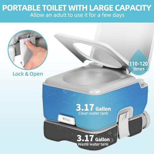 Image of YITAMOTOR 3.17 Gallon Portable Toilet for Camping, RV Travel Potty with Press Flush Pump, Leak-proof Seal Ring for Travel, Boating, Hiking, Trips