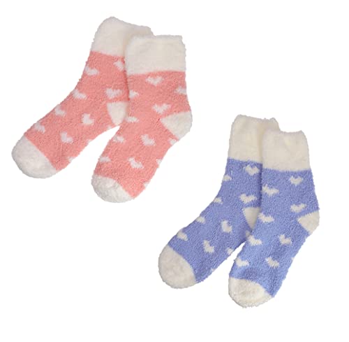 DBOO 2 Paar flauschige Socken für Damen und Mädchen, warm, weich, flauschig, dick, gemütlich, Hausschuhe, Bett, Damensocken für den Winter, Größe 37-42 (Blau / Rosa), blau, Einheitsgröße Cover
