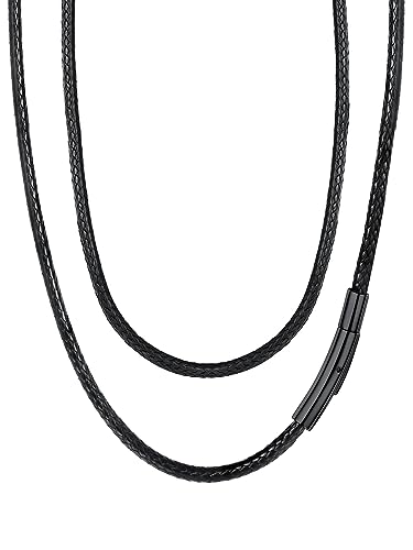 FaithHeart Collier Chaîne Cordon Cuir 3MM Noir pour Homme 50cm