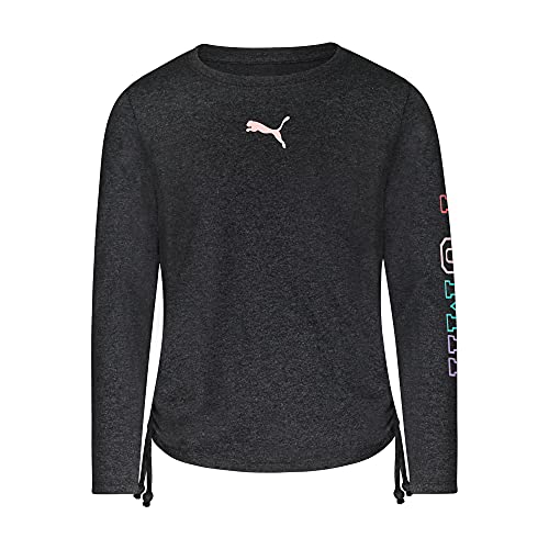 PUMA Girls' Varsity Long Sleeve T-Shirt, Black Heather, Large