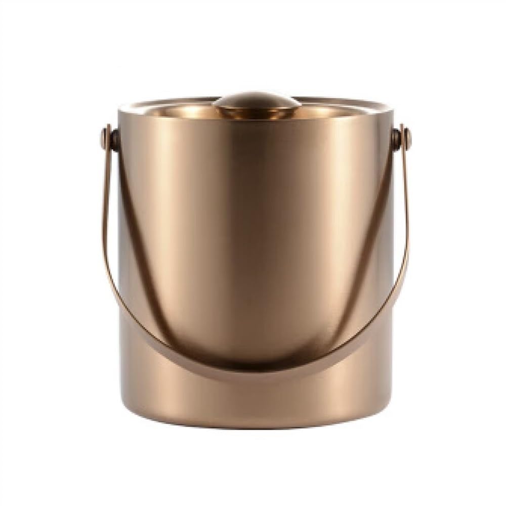 2L Ice Bucket with Lid, Double Wall Insulated Stainless Steel ICES Buckets Wine for Cocktail Bar and Parties(Brass)