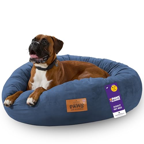 Slumberdown Donut XL Dog Bed (85 cm) - Soft, Supportive & Calming Nest for Puppy, Dogs & Cats | UK-Made, Washable, Non-Slip Base, Plush Cushioning Comfort in Navy