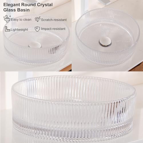 36" Floating Bathroom Vanity with Sink, Bathroom Cabinet with Round Crystal Glass Sink and Ultra-Thin Marble Countertop, Large Storage Drawer, Soft-Close Design, Pre-Assembled, Nature Wood