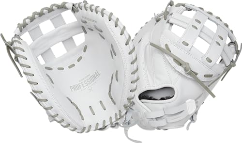 Easton | PROFESSIONAL COLLECTION Fastpitch Softball Catcher's Mitt | Right Hand Throw | 34" - Modified Pro H-Web | White/Grey