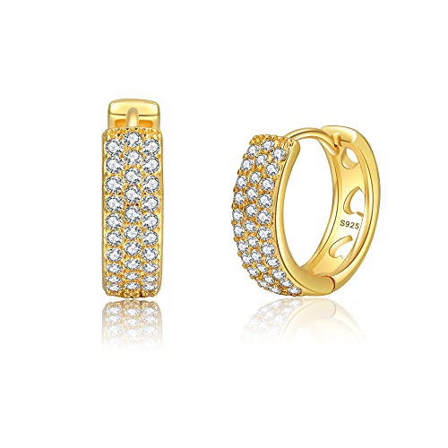 EXGOX Creolen für Damen, S925 Huggie-Ohrring mit Zirkonia Hypoallergen Knorpel Piercing Schläfer Ohrstecker Silber Gold Ohrringe für Damen Mädchen Männer Geschenke Cover