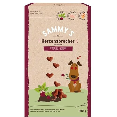 Sammy´s Herzensbrecher | Fein gebackene Snacks für Hunde | Schonend im Ofen gebacken | Mit Rote Bete & Löwenzahn | Reich an Geflügel | ohne Zuckerzusatz | Trainingssnack | 1 x 800 g