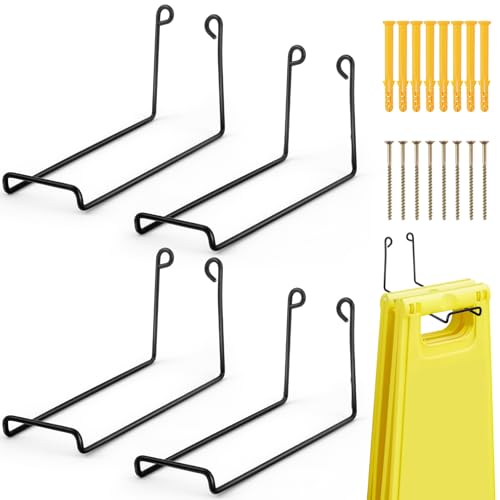 Otoolling 4 Pack Caution Wet Floor Safety Sign Hanger, Wall Mount Sign Hangers with 20 Signs Capacity(Total), Stainless Steel for Easy Installation, Ideal for Commercial Use, Schools, Hospitals
