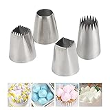 4Pcs X-Large Piping Tips Set, Stainless Steel Square Round Frosting Tips, Cake Decorating Tips for Cupcakes Pastry Fondant Cakes Decorating