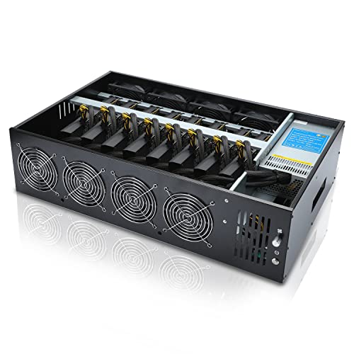 8 GPU Mining Rig Frame Case - ETH Crypto Miner Rig Case with GPU Mining Motherboard & 2000W Power Supply for Ethereum Mining Frame Case with 8 Cooling Fans (Without GPU)