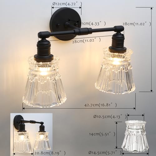 Image of Pathson 2 Lights Wall Sconce with Handmade Heavy Crafted Glass Shade, Hardwired Wall Vanity Light, Modern Wall Lamp Fixture for Living Room Bedroom