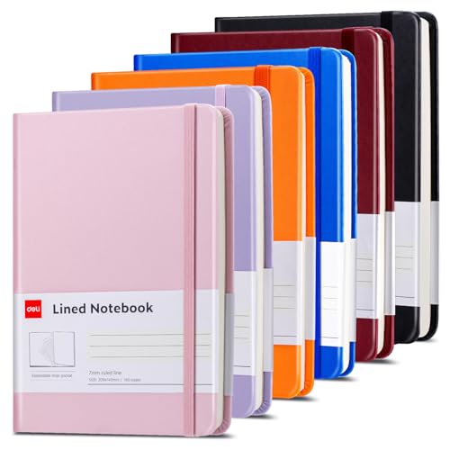 deli 6-Pack Lined Journal Notebook, 160 Pages Hardcover Writing Notebook, A5 (5.5"x8.2") College Ruled Notebook for Office, School, Work Notes