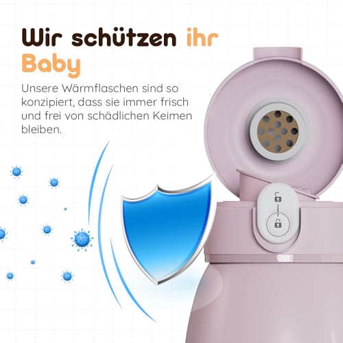 BEBELUX® Babyflaschenwärmer – Elektrischer Babymilchwärmer für unterwegs | 36W USB-C Schnellladen | BPA-frei | Perfekte Temperaturregelung | Keimfrei & Auslaufsicher |Langanhaltender Akku (Pink)