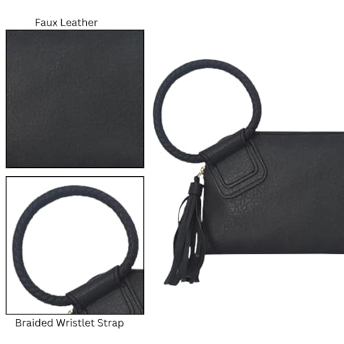Image of NGIL Faux Leather Mini Wristlet Purse | Women's Handbag, Fashion Wristlet Wallet, Compact Everyday Purse with Fringe Tassel