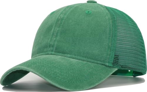 Image of Washed Cotton Trucker Hat, Soft Mesh Baseball Cap with Adjustable Snapback