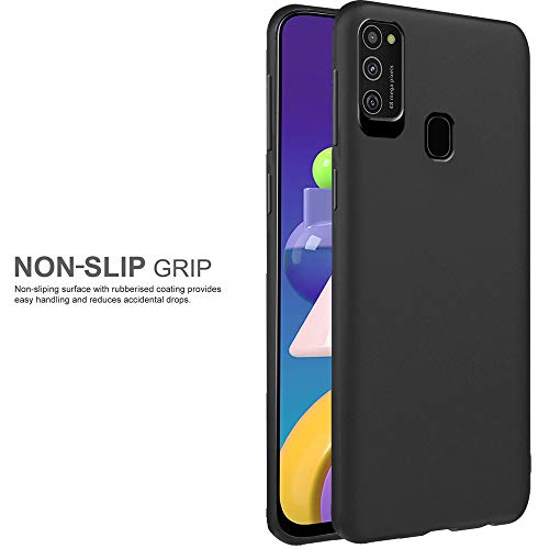 Image of TheGiftKart Imported Matte Soft Back Cover Case for Samsung Galaxy M21 2021 Edition / M21 / M30s | Camera Protection Bump | Protective Rubberised Case (Carbon Black)