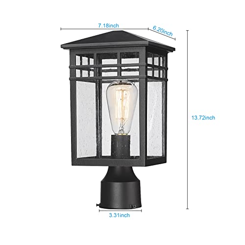 Diyel Outdoor Post Light Fixture, Modern Exterior Pillar Lantern With Black Finish & Seeded Glass, Pole Light For Garden, Backyard, Courtyard, Patio, Porch, Rz009-P Bk #TOP2