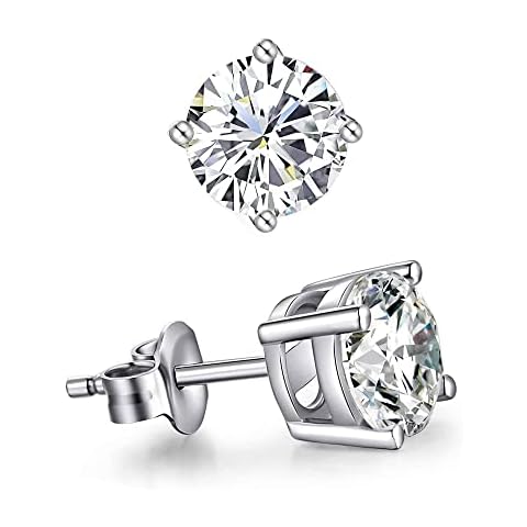 Cubic Zirconia Studs earrings for women or mens earrings studs. Brilliant-Cut Sterling Silver Stud Earrings. Tiny Ear Studs with Presentation Box, Pouch and Gift Card from Lu Bella Cover