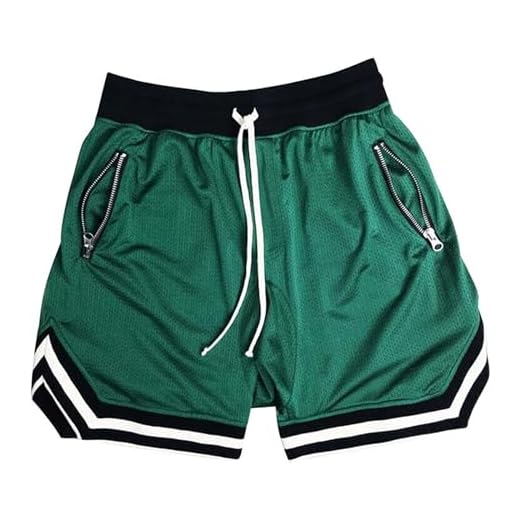 DIOTSR Mens Mesh Basketball Shorts Running Athletic Gym Workout Shorts with Zip Pocket (Green,Large)