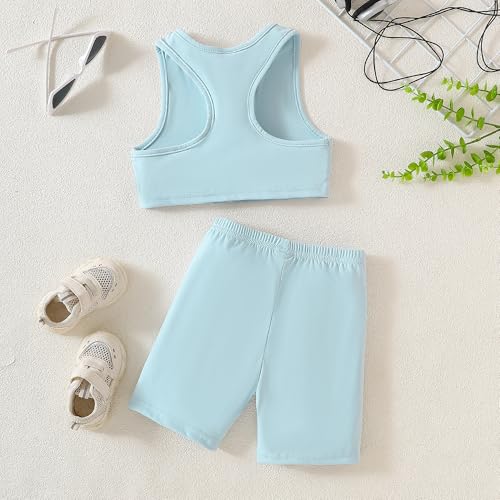 Image of Chichoo Girl's 2 Piece Athletic Outfits Workout Sets Sleeveless Crop Tank Tops and Bike Shorts Gymnastic Yoga Summer Kid 2-6Y