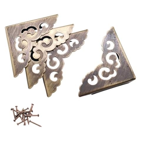 Corner Protector Edge haowei 4-Pcs Retro Bronze Metal Decorative Box Safety Bumpers for Cabinet Chest Desks Jewelry Box Drawer Tables Furniture Cover