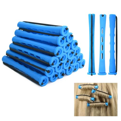 Lunaanda 80 Piezas Rulos Pelo Pequeños con Bandas Elásticas para Estilismo de Cabello DIY, Bigudies para Rizar el Pelo, Rulos de Plástico de 0.35 Pulgadas para Natural Cabello Largo y Corto (Azul)