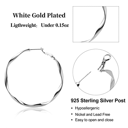 Image of 24K Gold Hoop Earrings for Women Trendy Real Gold Plated Twisted Thin Huggie Hoops, Dainty Cute Big Gold Filled Dangle Hoop Earrings Nickel Free Womens Earrings for Sensitive Ears Hypoallergenic