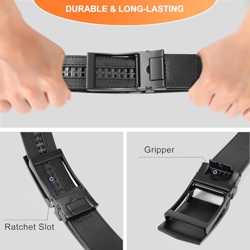 Mens Belt, Slide Genuine Leather Ratchet Belt, Dress Casual, Size Adjustable3