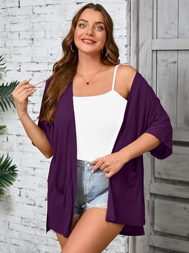 Image of AusLook Women's Plus Size Lightweight Open Front Cardigan 3 /4 Sleeve Cover Ups Shrugs Shawls and Wraps Kimono Jacket Coat