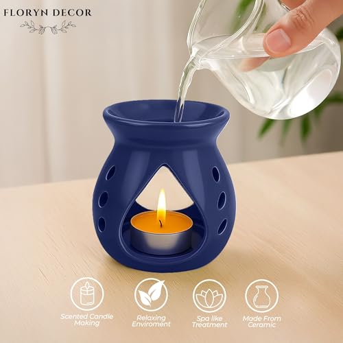 Image of Floryn Decor Ceramic Diffuser with Free 3 Tealight Candles | Home Fragrance, Spa, Office & Yoga | Aromatherapy Gift Set of 3 (Blue)