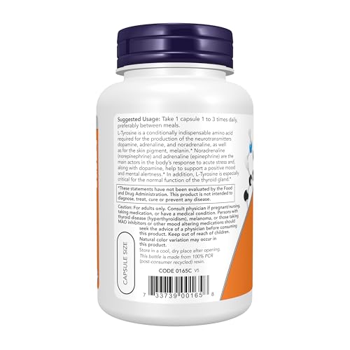 Image of Now Foods L-Tyrosine 750mg, 90-Capsules