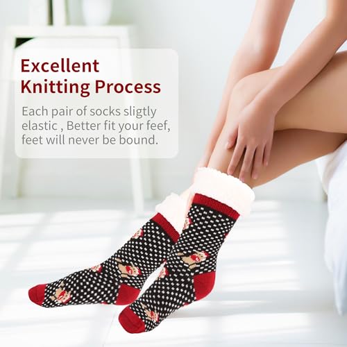 Image of JINBYJIN Fuzzy Socks for Women Cute Cozy Christmas Slipper with Grips Winter Home Sleeping Sherpa Leg Warmer Xmas Cabin Socks