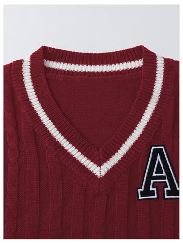Image of Floerns Women's V Neck Letter Striped Trim Sleeveless Sweater Vest Knit Top