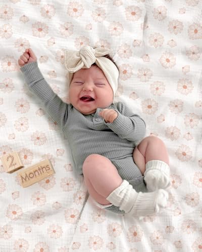 Image of meowcards Muslin Swaddle Blankets for Baby, Unisex Baby Boys Girls Essentials, Large 47 x 47 inches, Boho Receiving Blankets Newborn Registry Must Haves (Dusty Rose-Flower-A, Printed)