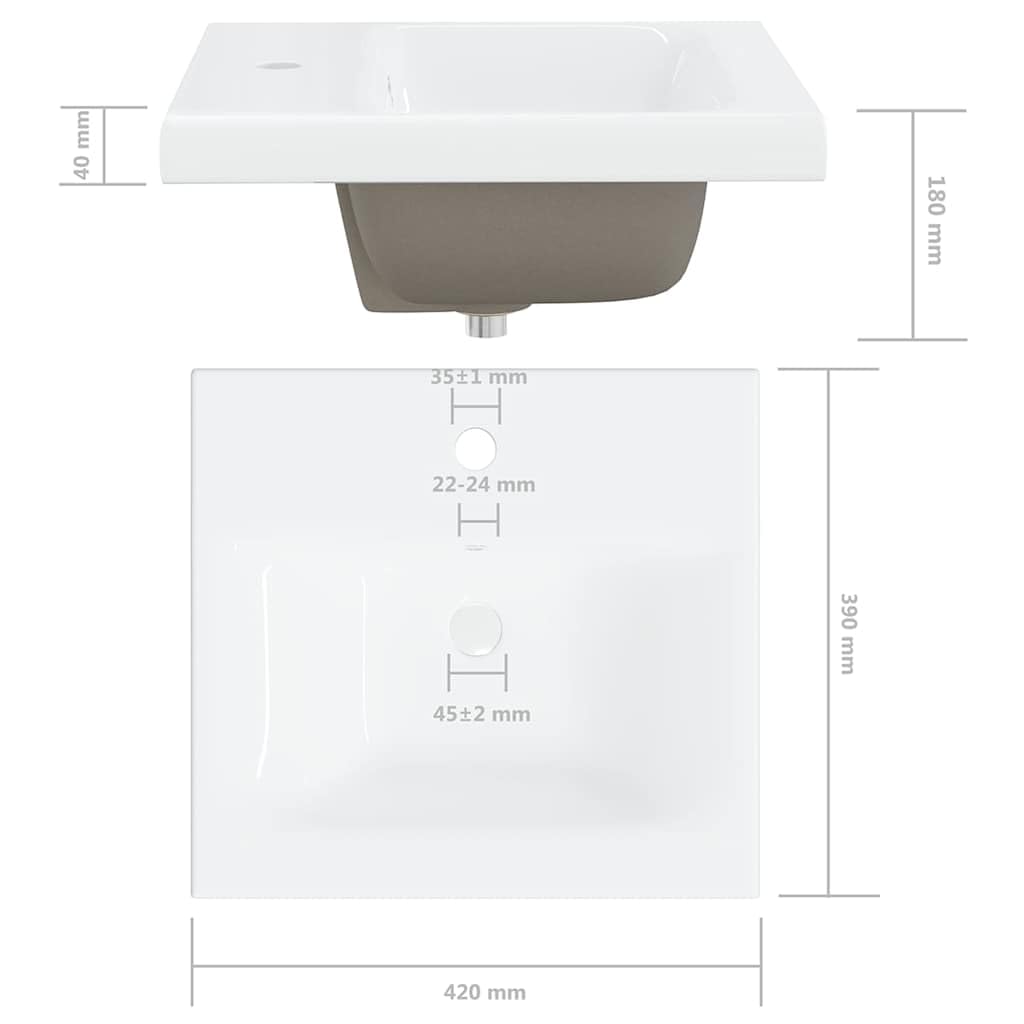 Szafka pod umywalkę, biała, wykonana z materiału drewnopochodnego z ceramiki, 41 x 38,5 x 45 cm, 1 szuflada, zestaw odpływowy Push-Open, meble łazienkowe do łazienki i WC dla gości z miejscem