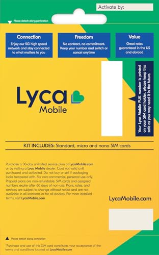 Image of Lyca Mobile USA 5G /4G Prepaid SIM Card Kit | Unlimited Nationwide Talk, Text & Data | Choose from Unlimited Plans Starting at $10 /mo.