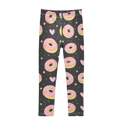 Wusikd Doughnuts Girls' Leggings Toddler Doodles Pink Hearts Stars Kids Yoga Pants Dance Active Tights 4T
