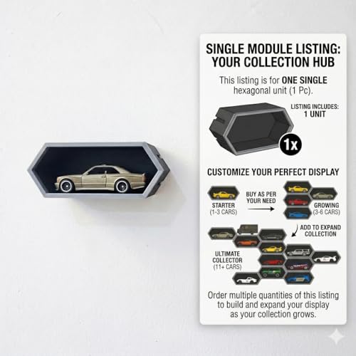 Image of Garage64 Modular Hexagon Wall Display Shelf for 1 /64 Scale Diecast Cars | Expandable Honeycomb Storage Organizer | Tool-Free Assembly | Matte Black | Compatible with Most Collectible Mini Cars | 1 PC