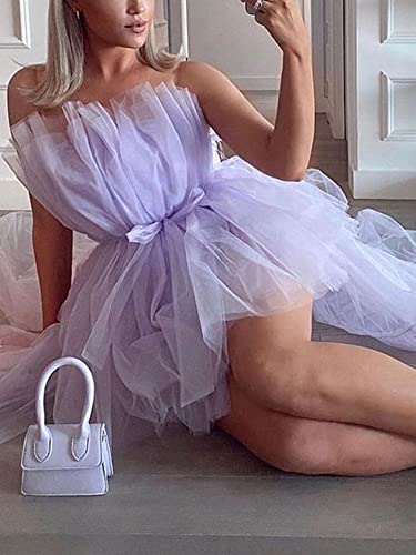 Image of Women's High Low Tulle Dress Strapless Solid Color Tiered Cocktail Party Dress Prom Gown