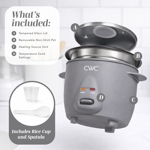 Image of COOK WITH COLOR 6 Cup Rice Cooker 300W - Effortless Cooking and Perfectly, Cooks 3 Cups of Raw Rice for 6 Cups of Cooked Rice, Grey