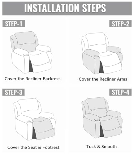 Miniatura 6 de Hearda Funda Sillon Relax Reclinable, Jacquard Beige Funda Sillon Relax 1 Plaza, Elástica 4 Piezas Funda Para Sofá Reclinable Con Bolsillos Laterales Extraíble