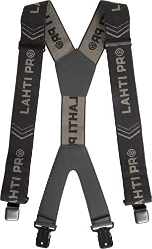 Lahti PRO Bretels, werk voor heren, 5 cm breed, Y-stijl vorm, voor broeken, werkbroeken, motorbroek, met zeer sterke 4 metalen clips, voor mannen en vrouwen, elastisch, verstelbaar, grijs/groen, Eén
