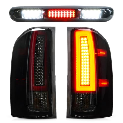 Bomusou LED Tail Light Assembly + 3rd Brake Light Fit for Chevy Silverado 1500 2500 HD 3500 HD 2007-2014 for GMC Sierra 3500 HD 2008-2014 with Dual Wheel Smoke Lens