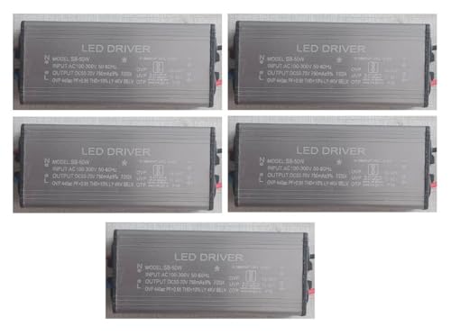 Image of 5 Quantity 50Watts, 750mA, LED Flood Light Driver, Input: AC 100V-300V, Output: DC 50V-70V, IP-65 Waterproof, BIS Approved (Pack of 5)