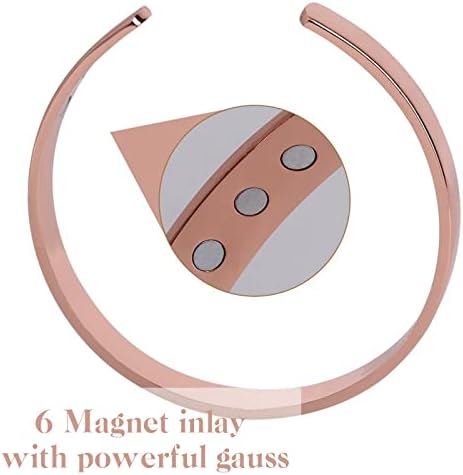 Fashion Base Copper Magnetic Bracelet for Women and Men with a Rose Gold Finish for Men and Women,Copper Cuff Bangle with 6 Magnets, Adjustable Size with Gift Box