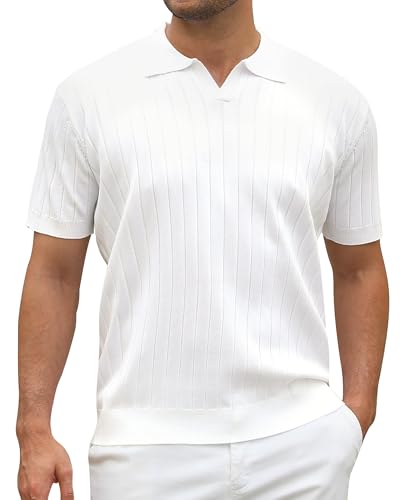 Alex Vando Mens Knit Polo Shirts Casual Short Sleeve Johnny Collar Golf Shirts