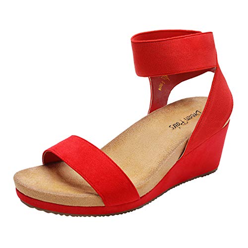DREAM PAIRS womens Ankle Strap Platform Wedge Sandal 6.5 Red