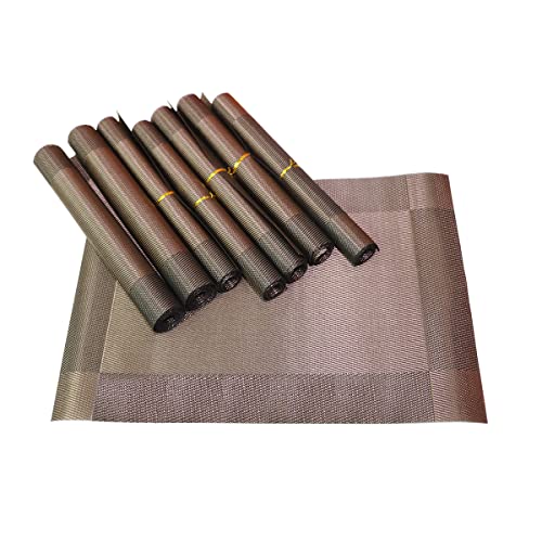 Image of Placemats, Washable PVC Table Mats, Woven Vinyl Placemat for Dining Table Place Mats Set (6 Placemats and 1 Table Runner, Brown)